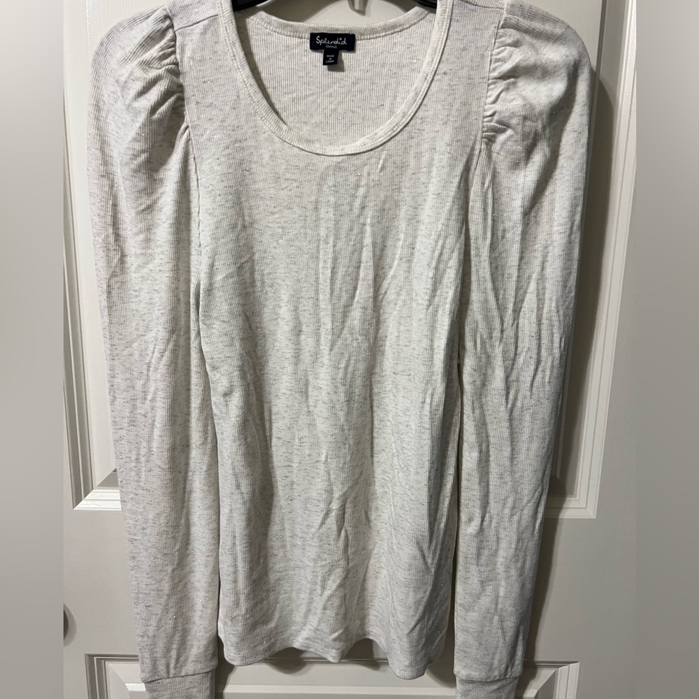Splendid Gray Cream Long Sleeve Blouse Small NWOT